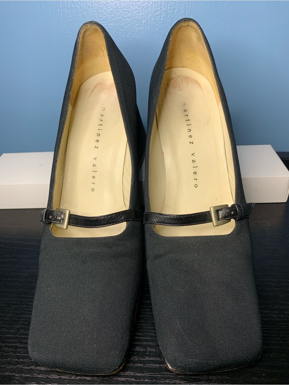 Martinez Valero Black Mary Jane Heels with Square Toe Strap
